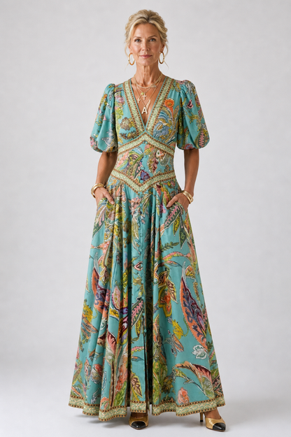 Helen & Mary™ | Airy maxi dress with puff sleeves and V-neck