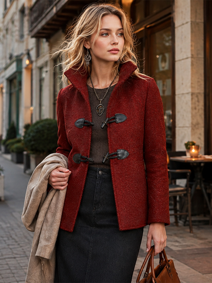 Vintage-style Toggle Coat Red Stand-collar Cropped Coat