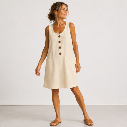 MABEL | Sleeveless Button-Front Mini Dress with Side Pockets