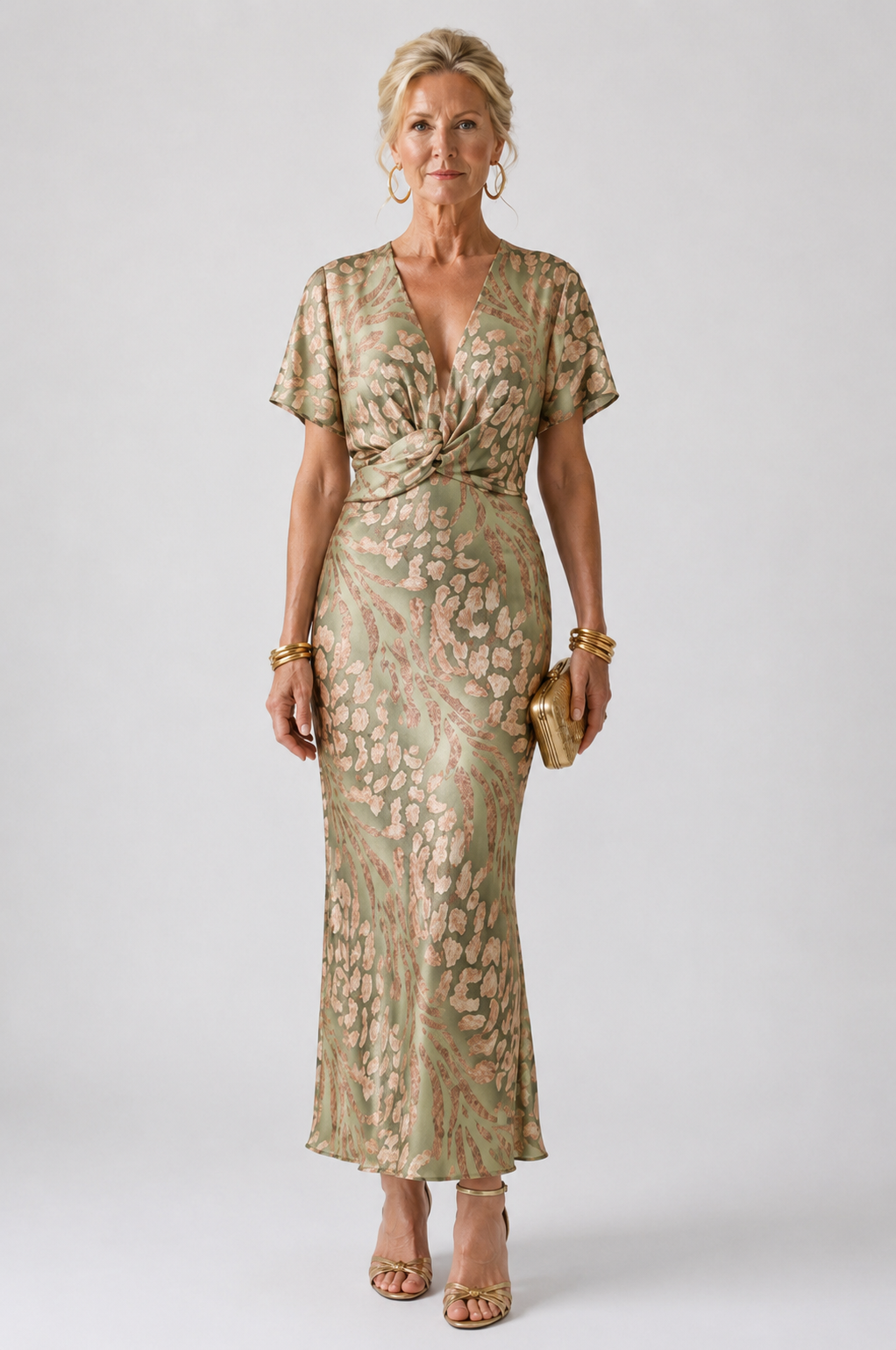 Helen & Mary™ | Abstract Print V Neck Twist Waist Midi Dress