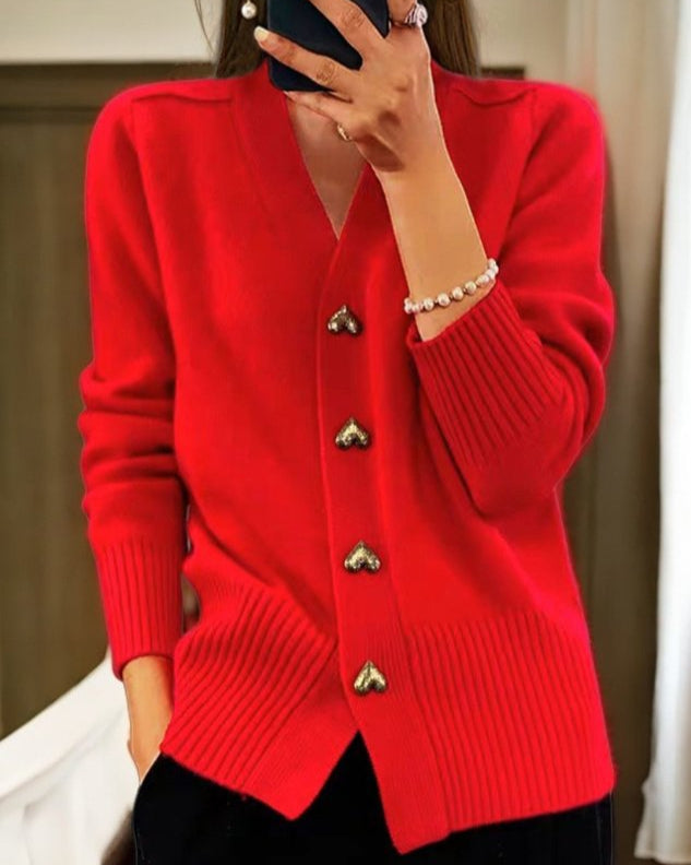 V-Neck Cardigan Sweater - Soft Knit Button Front Cardigan
