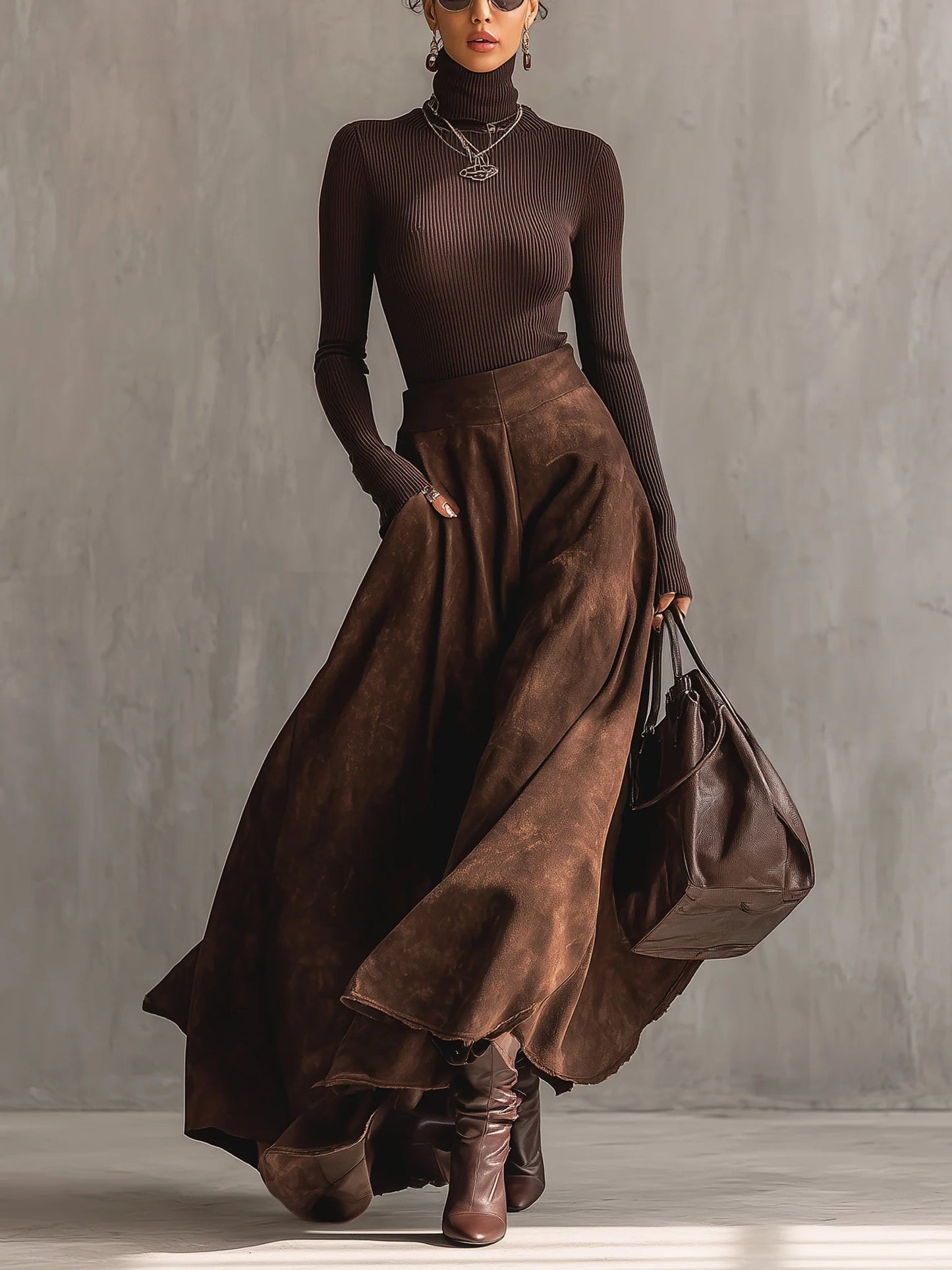 Brooklyn Distressed Suede Midi Skirt Set