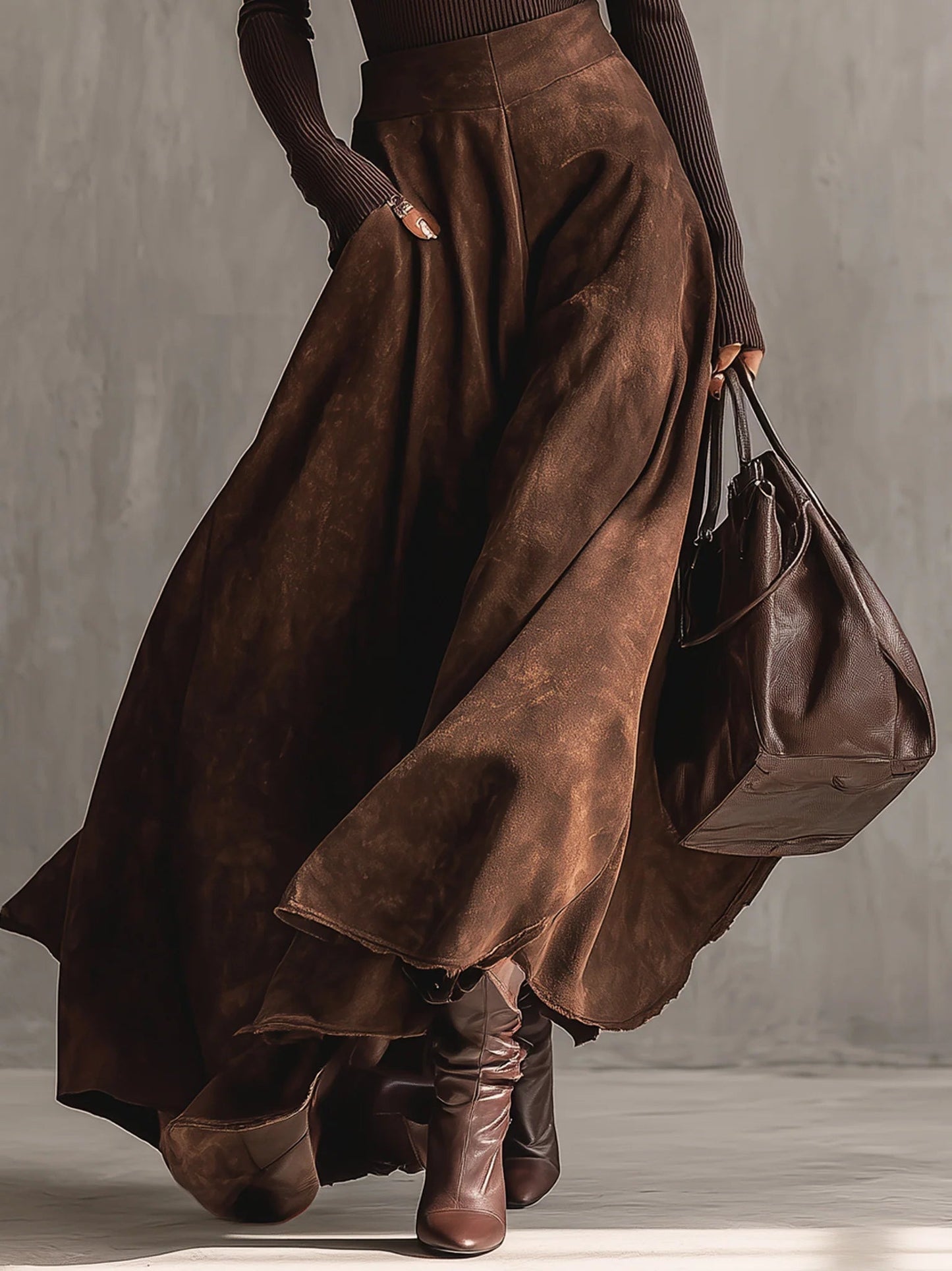 Brooklyn Distressed Suede Midi Skirt Set