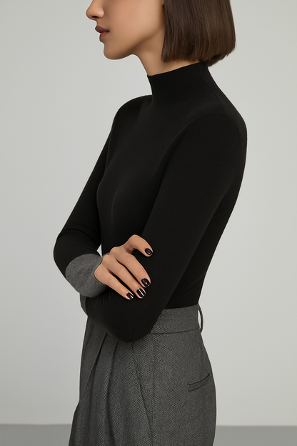 Isla | Contrast-Cuff Mock Neck Sweater