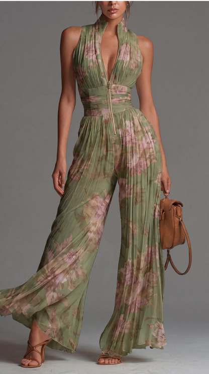 Pleated Floral Chiffon Jumpsuit • S1