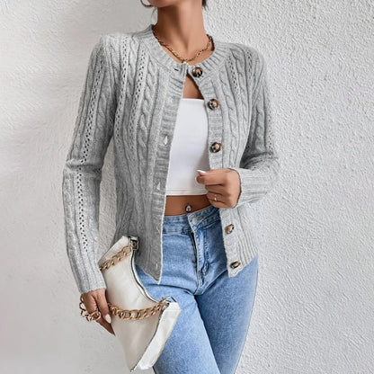 Cropped Cable Knit Cardigan - Button Front Knit Sweater