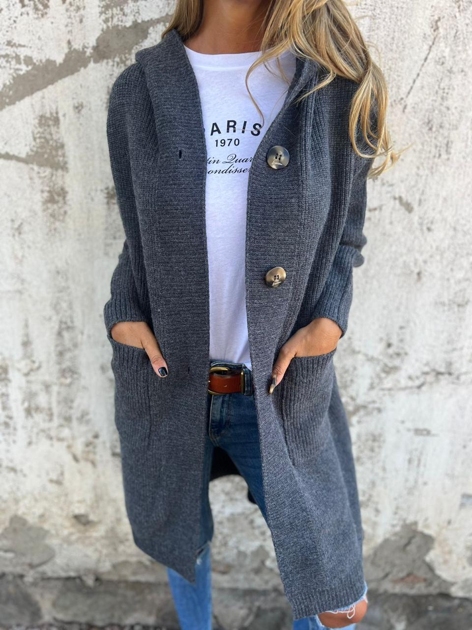 Women's Long Knit Cardigan with Buttons