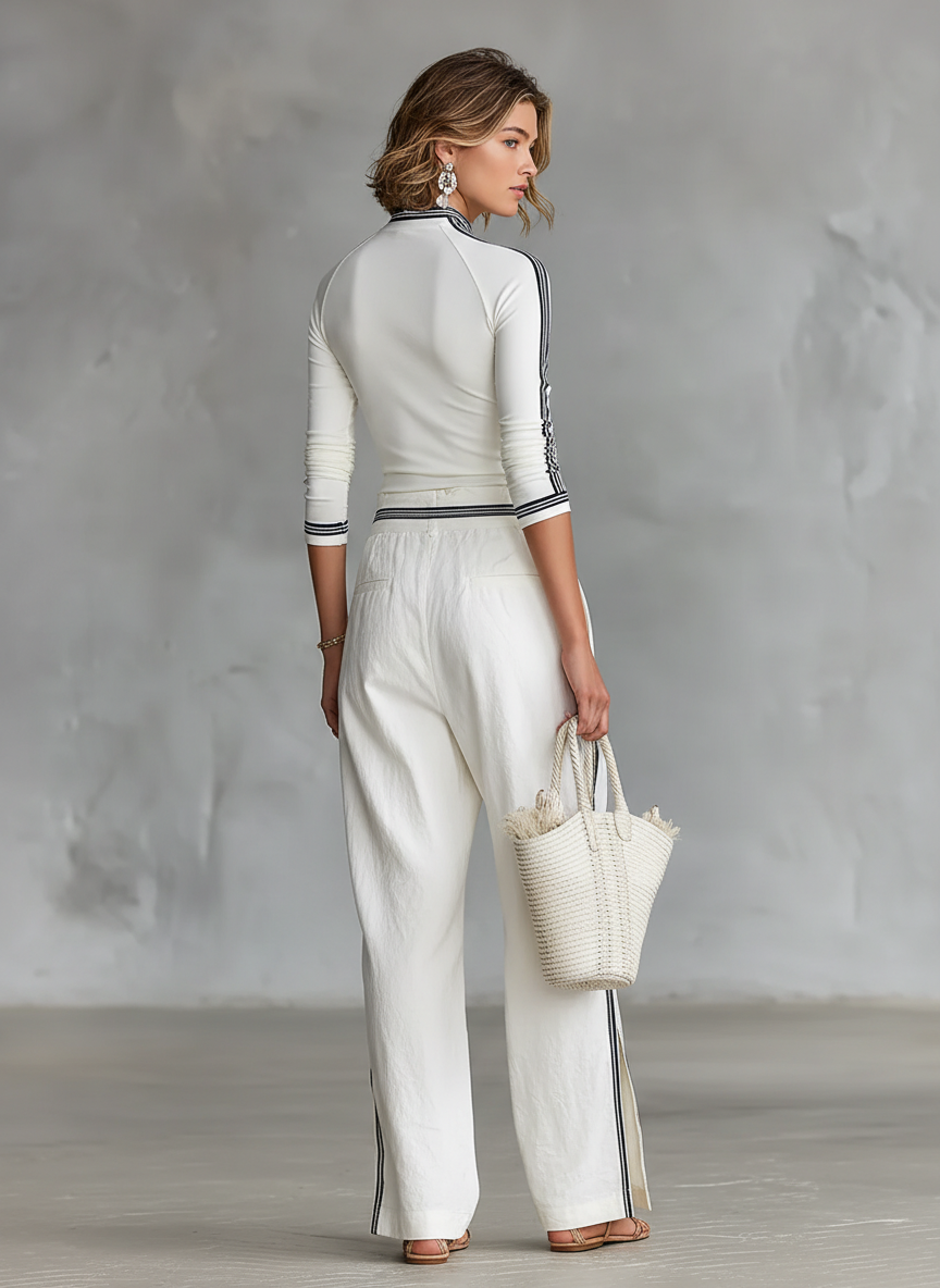 Two-Piece Set for Women: Long Sleeve High Neck Sports T-Shirt and Loose Pants with Drawstring