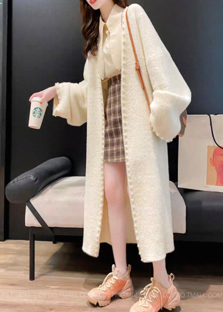 New White Original Design Pearl Knit Cardigan