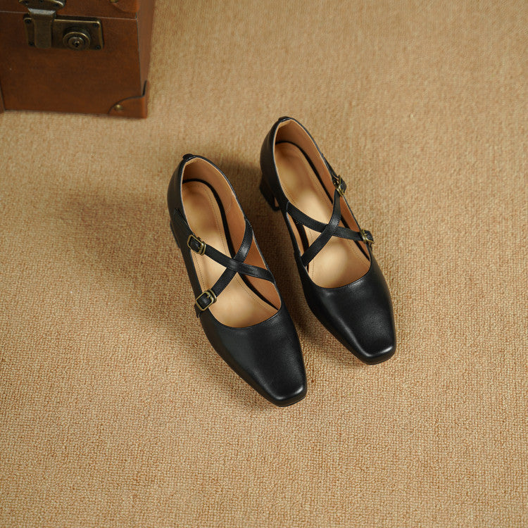 Ceren Genuine Leather Crisscross Strap Heels