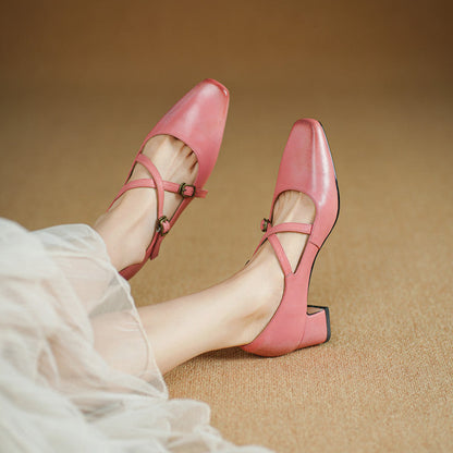 Ceren Genuine Leather Crisscross Strap Heels