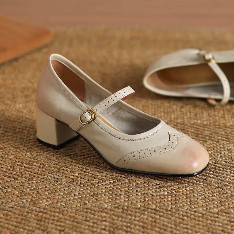 Harel Genuine Leather Wingtip Brogue Heels