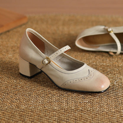 Harel Genuine Leather Wingtip Brogue Heels