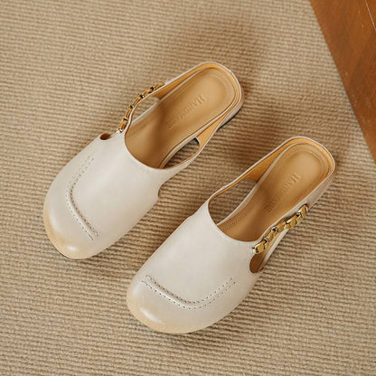 Galia Round-Toe Genuine Leather Mules