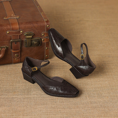 Elra Genuine Leather Mary Jane Heels