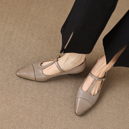Boria Genuine Leather T-strap Heels