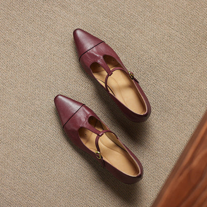 Boria Genuine Leather T-strap Heels