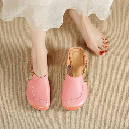Galia Round-Toe Genuine Leather Mules