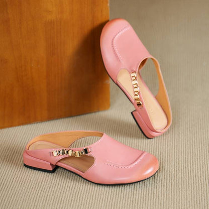 Galia Round-Toe Genuine Leather Mules