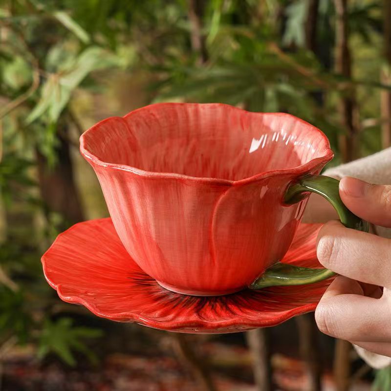Poppy Flowers Tea Cup Set