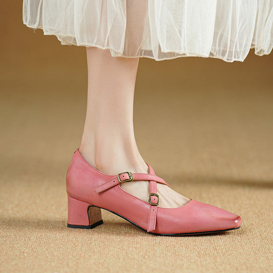 Ceren Genuine Leather Crisscross Strap Heels
