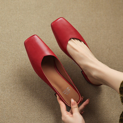 Velen Genuine Leather Square Toe Mule Heels