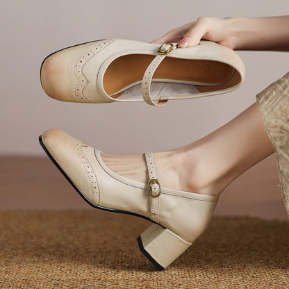 Harel Genuine Leather Wingtip Brogue Heels