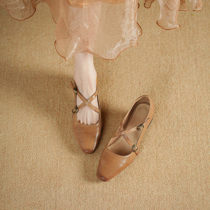 Ceren Genuine Leather Crisscross Strap Heels