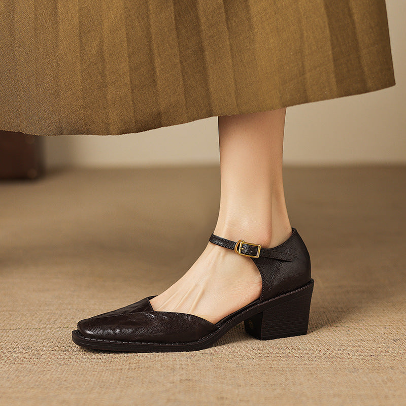 Elra Genuine Leather Mary Jane Heels