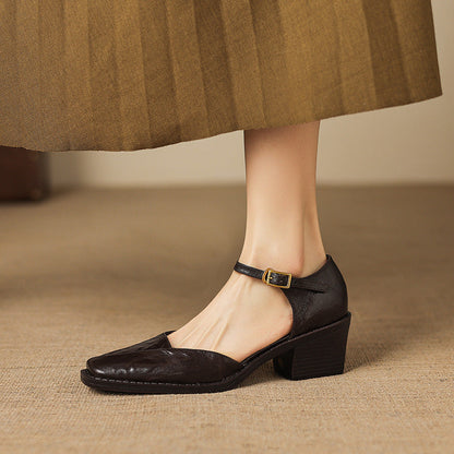 Elra Genuine Leather Mary Jane Heels