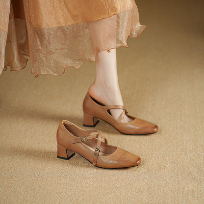 Ceren Genuine Leather Crisscross Strap Heels