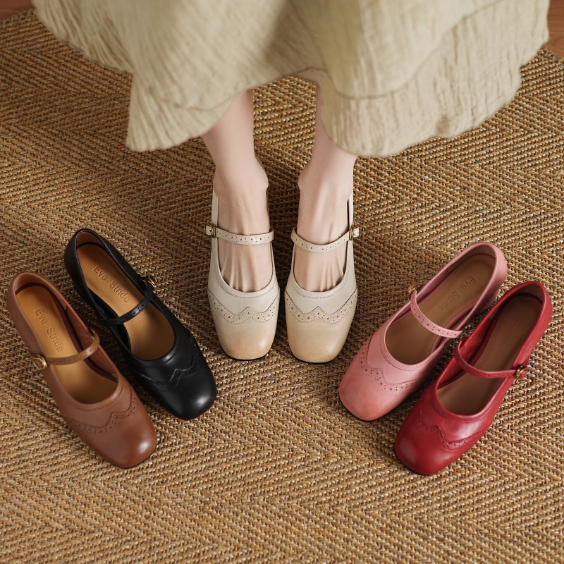 Harel Genuine Leather Wingtip Brogue Heels