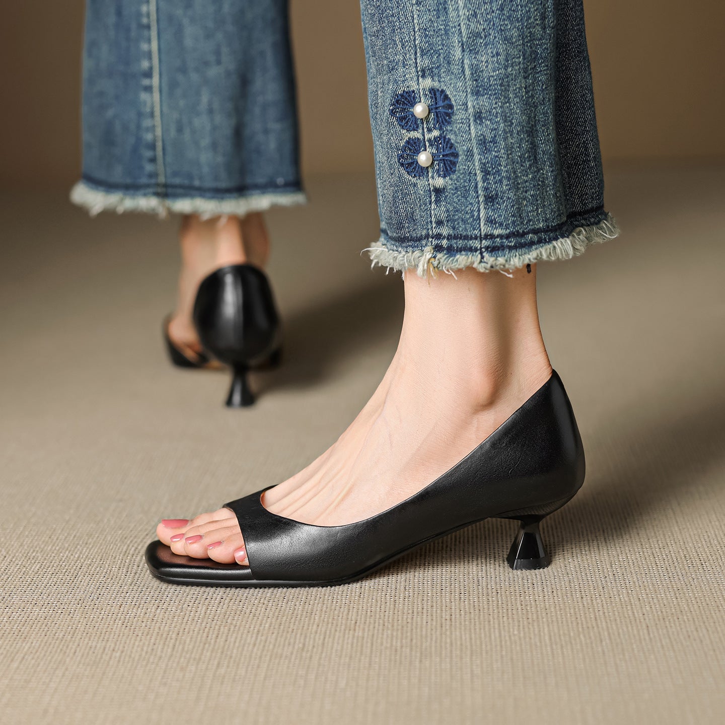 Celin Peep Toe Genuine Leather Heels