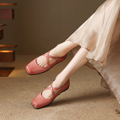 Gisel Genuine Leather Crisscross Flats