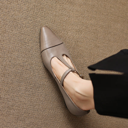 Boria Genuine Leather T-strap Heels