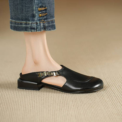 Galia Round-Toe Genuine Leather Mules