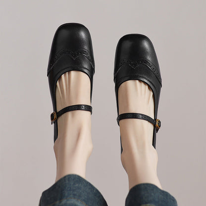 Harel Genuine Leather Wingtip Brogue Heels