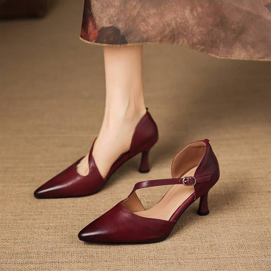 Avena Genuine Leather Crossover Strap Heels