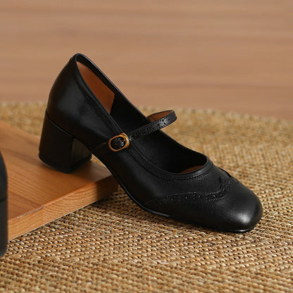 Harel Genuine Leather Wingtip Brogue Heels