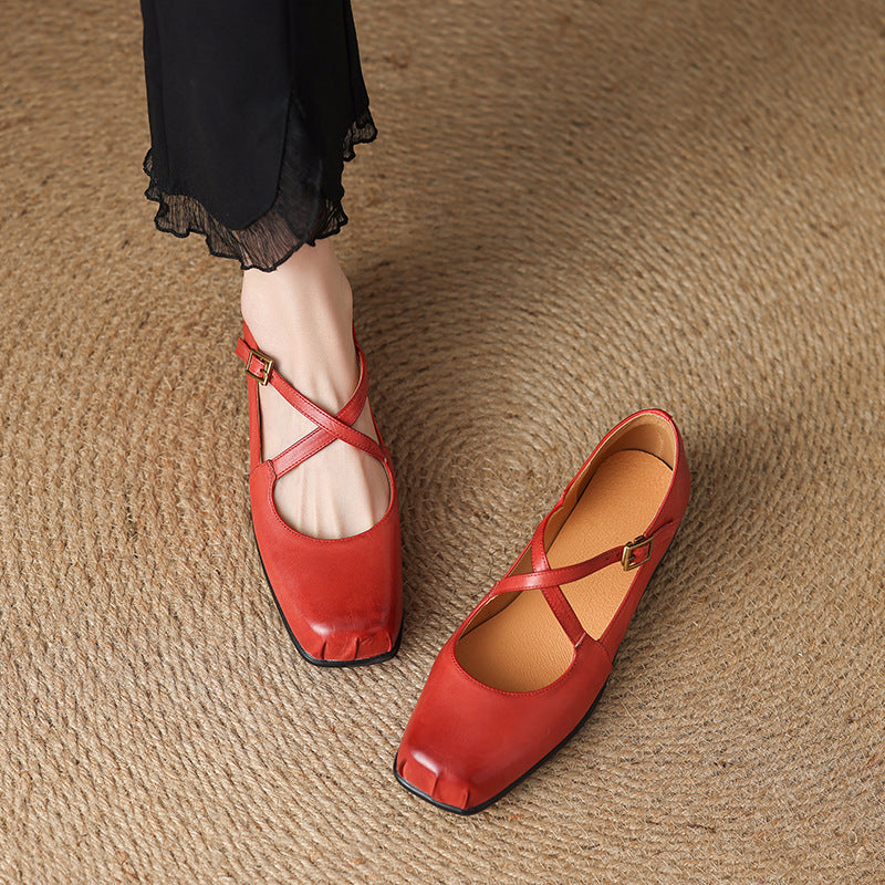 Gisel Genuine Leather Crisscross Flats