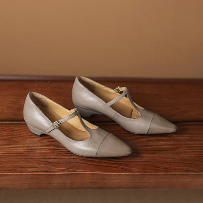 Boria Genuine Leather T-strap Heels