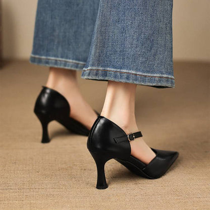 Avena Genuine Leather Crossover Strap Heels
