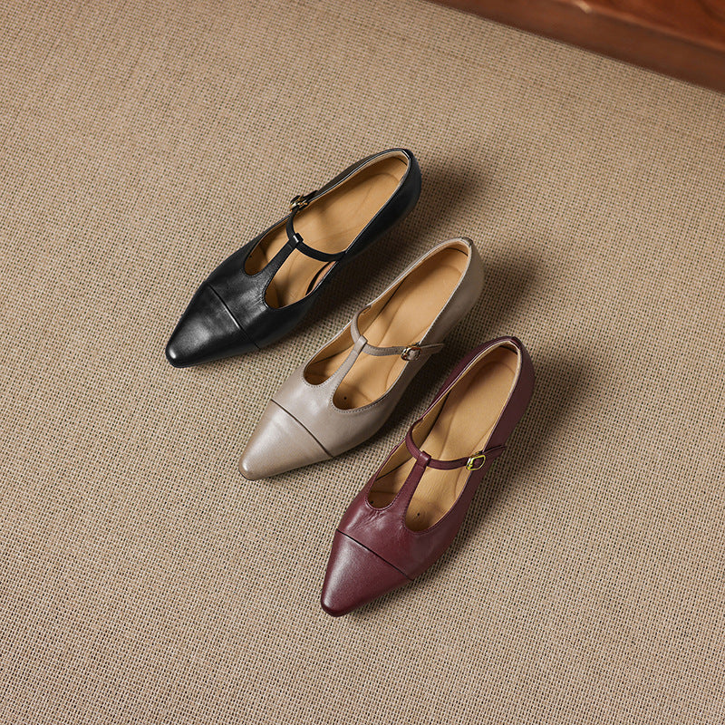 Boria Genuine Leather T-strap Heels