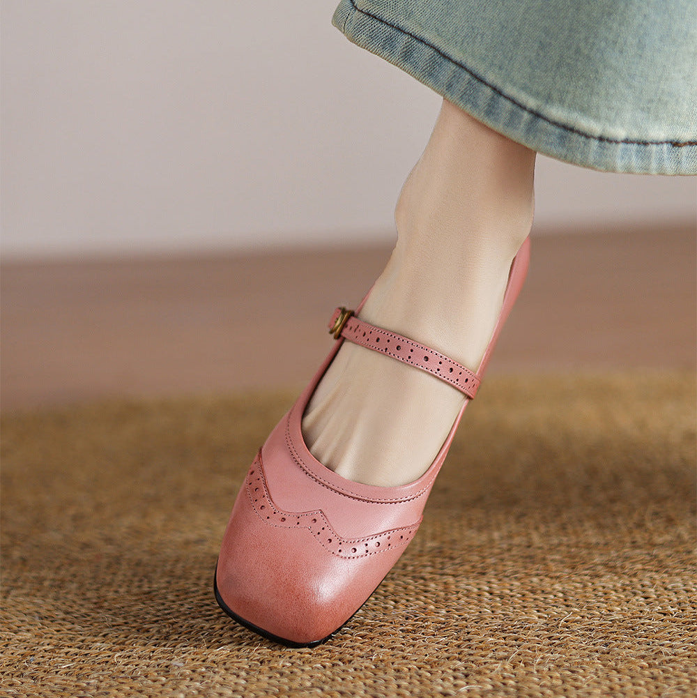 Harel Genuine Leather Wingtip Brogue Heels
