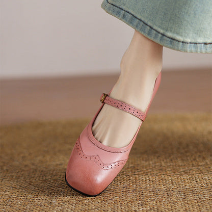Harel Genuine Leather Wingtip Brogue Heels