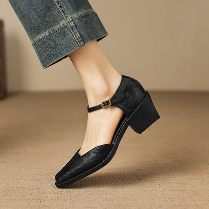 Elra Genuine Leather Mary Jane Heels