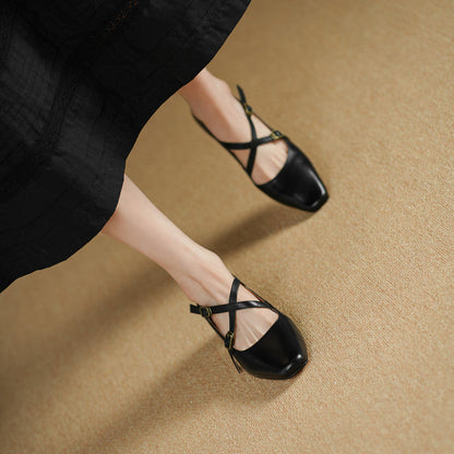 Ceren Genuine Leather Crisscross Strap Heels