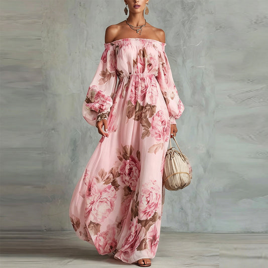 Payton | Off-Shoulder Floral Maxi Dress, Long Sleeves