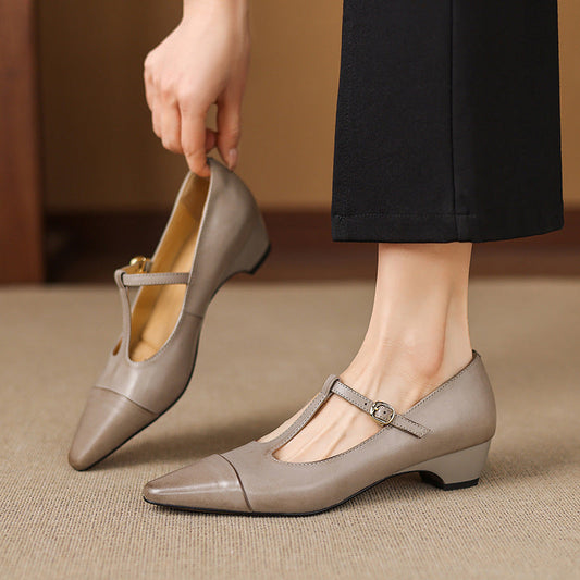 Boria Genuine Leather T-strap Heels