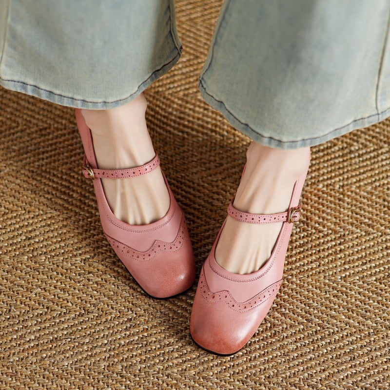 Harel Genuine Leather Wingtip Brogue Heels